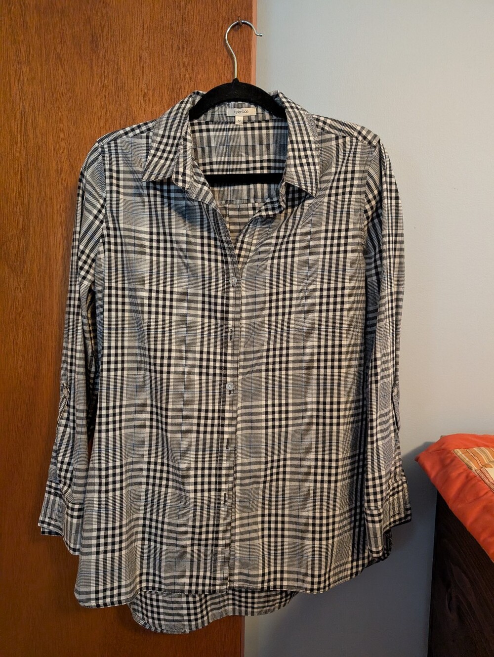 Tyler Boe Black Gray Blue Plaid Button-down Women's Long Sleeve Shirt Size M